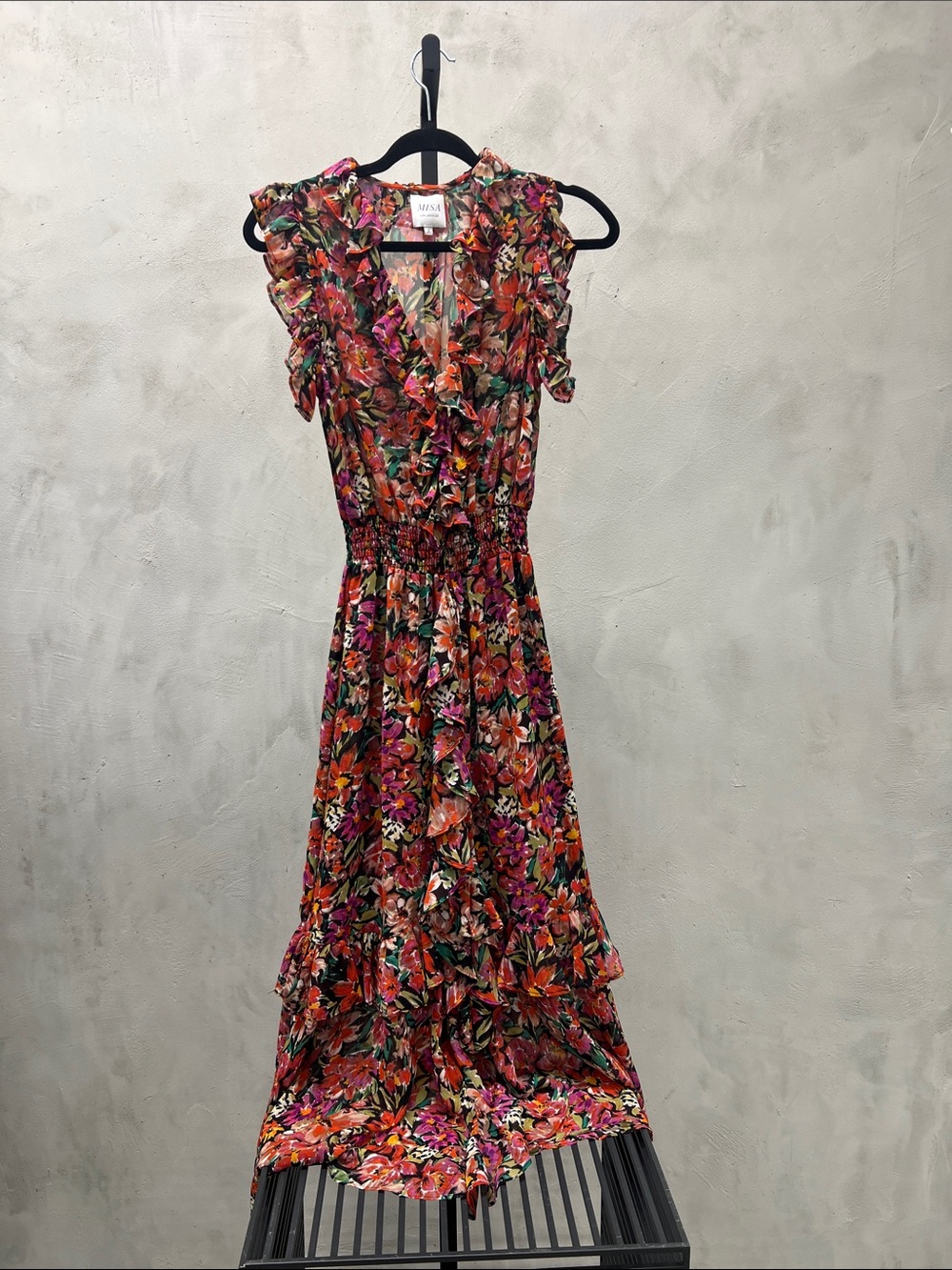 Misa Los Angeles Black Floral Ruffle Maxi Dress
